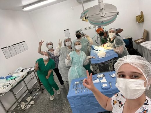 Dra. Neide com a equipe em procedimento cirúrgico